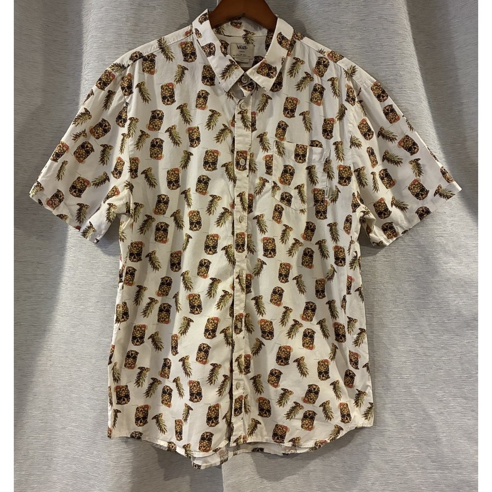 Vans Shirt Mens Large Pineapple Hawaiian Short Sleeve Button Up Tropical Retro